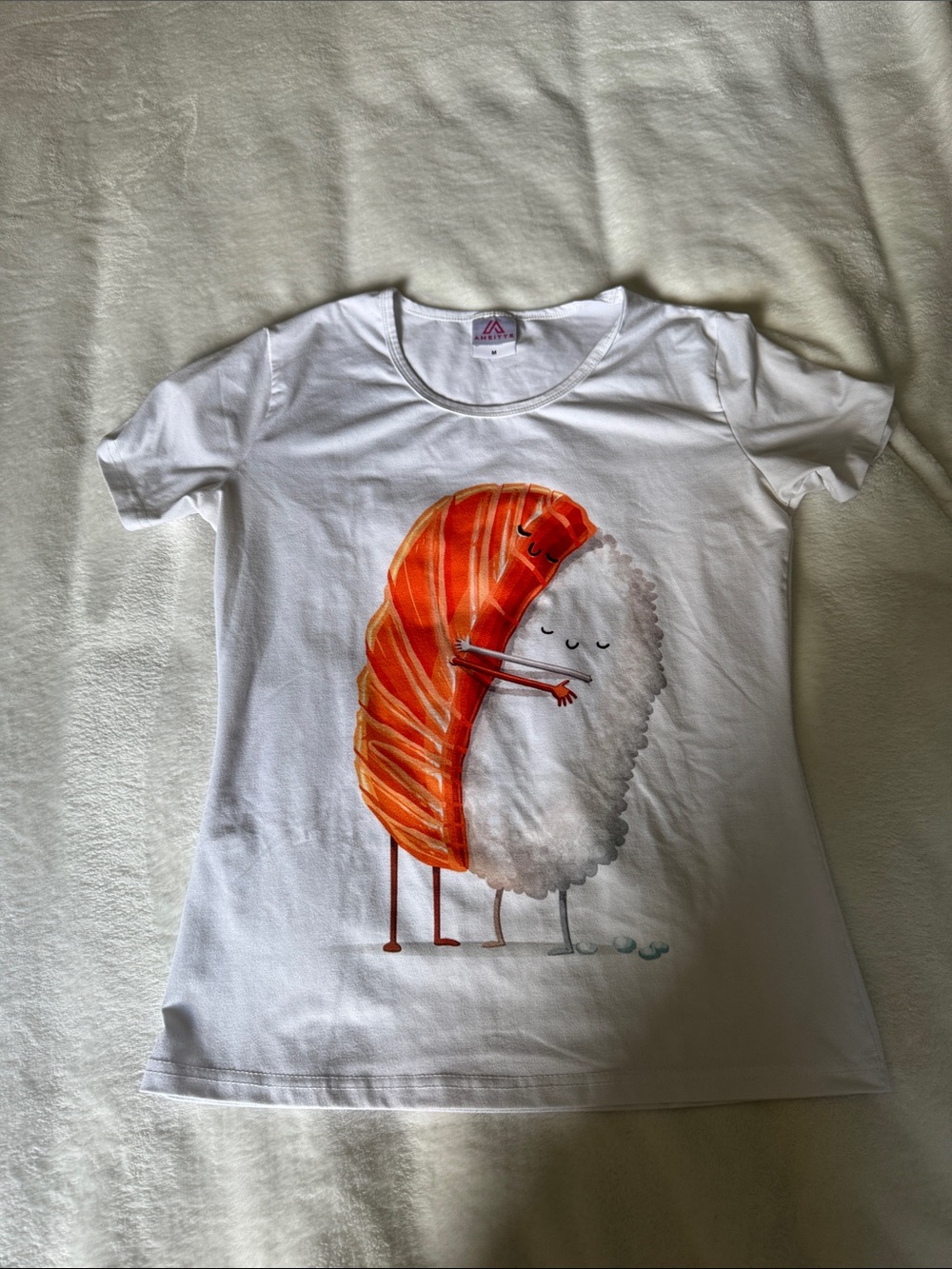 White Graphic Sushi Hug Short Sleeve Tee